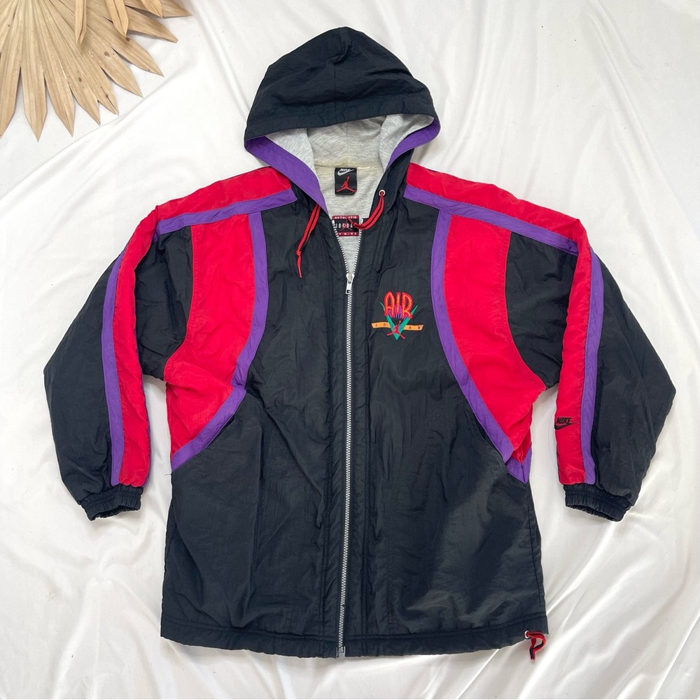 Vintage Nike Air Jordan Retro Black Red Purple Colorblock Windbreaker 90s Jacket